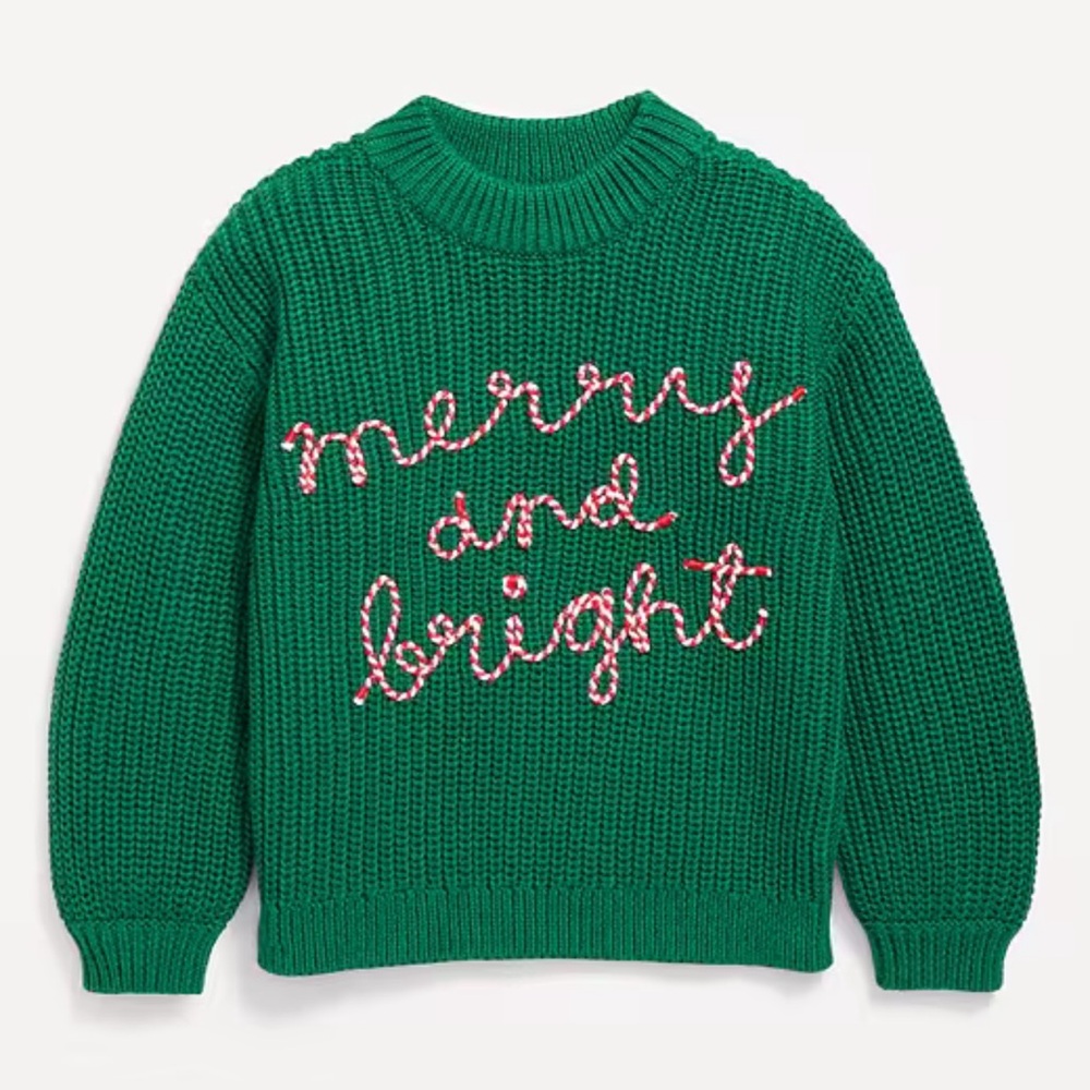 Baby Girls GAP Old Navy Toddler Chunky Green Merry and Bright Christmas Sweater